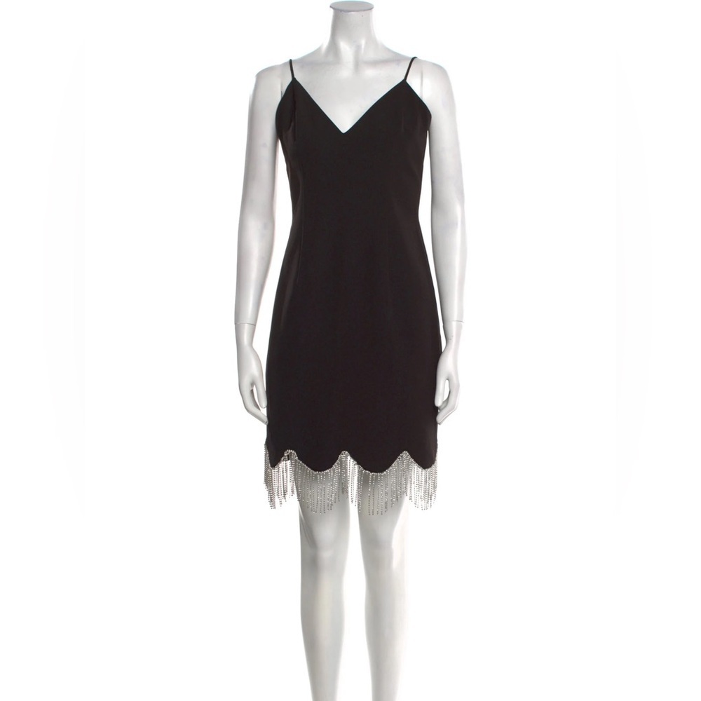 Aidan Mattox Black Crepe Sheath Dress NWT Size 4 — Fringe Hem Evening Cocktail